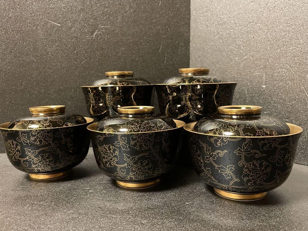 庫山窯 『献上手金彩』御碗揃 蓋付5客 小丼 どんぶり 【廃盤品】✨希少✨ 庫山窯 献上手金彩 御碗揃蓋付 5客 小丼どんぶり